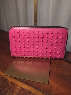 Jimmy Choo Filipa Pink Leather Long Wallet With Star Embellishments